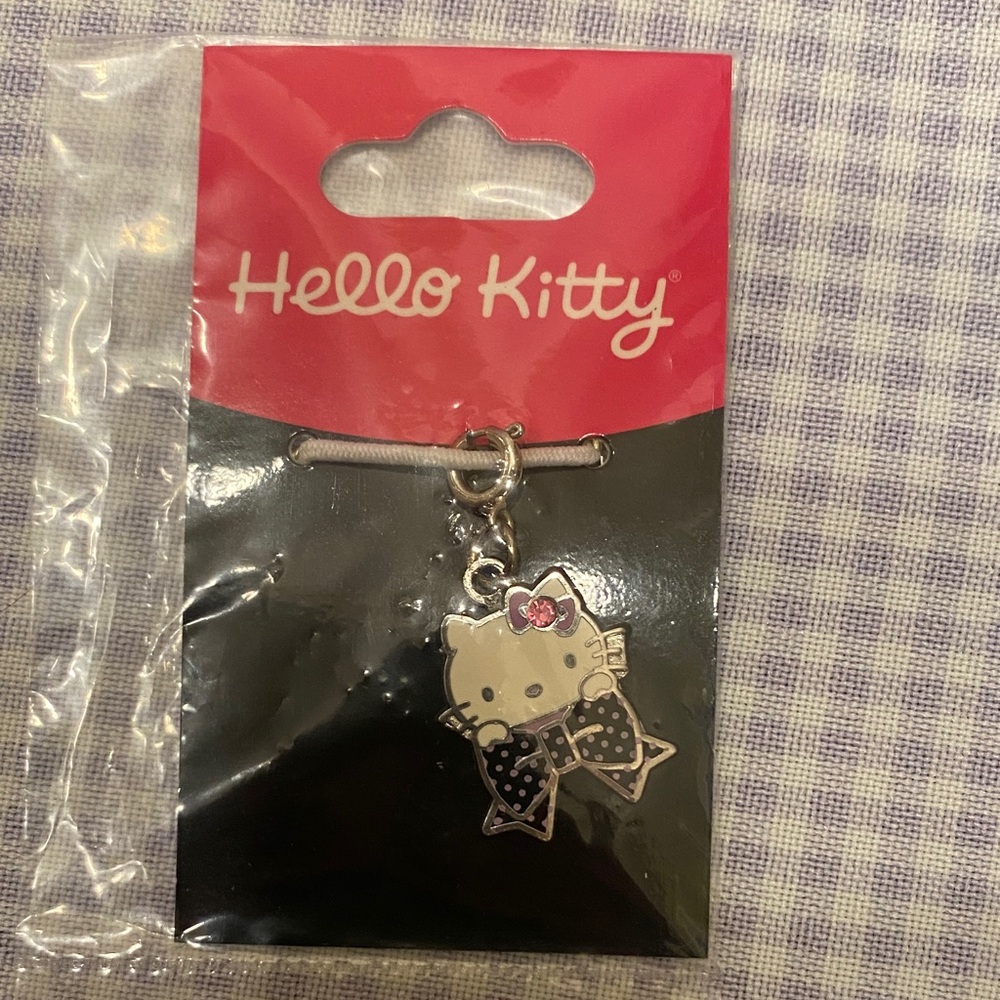 Hello Kitty Silver and Black Charm with Pink Bow